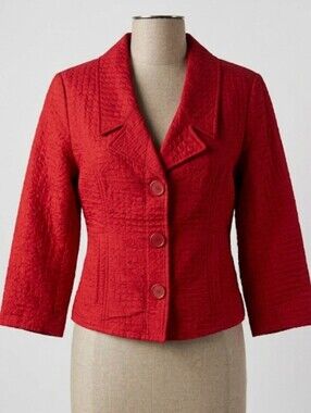 Anne Carson Princess Suit Jacket Womens Small Cranberry Red Quilted 100% Silk